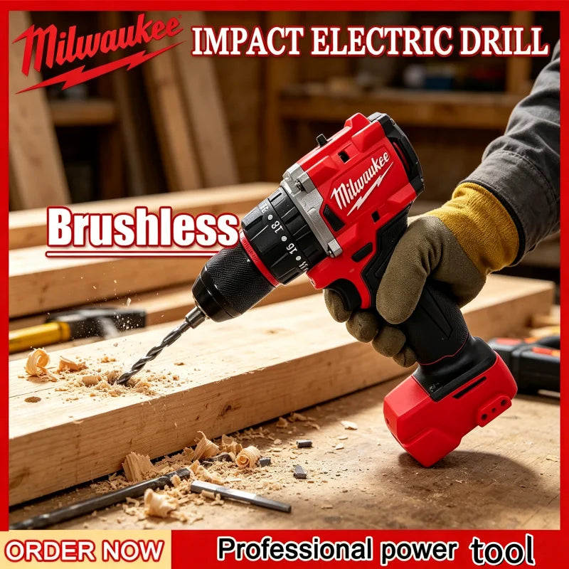 Trapano a percussione compatto Milwaukee M18 con motore brushless, leggero e ad alta potenza, ideale per la foratura quotidiana di metallo e legno
