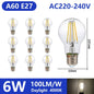 Confezione da 10 lampadine a filamento LED per E27 B22 220V 240V 4W 6W 9W Lampadine a LED bianche calde Lampada in vetro vintage