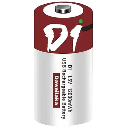 Batteria agli ioni di litio da 1,5 V formato D, 12000 mWh, ricaricabile tramite USB per torce, scaldabagni, giocattoli, include cavo di ricarica gratuito