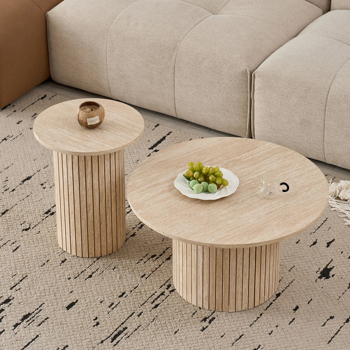 Set di 2 tavolini rotondi in legno in stile nordico, tavolino da caffè impilabile in legno, per mobili da soggiorno/camera da letto
