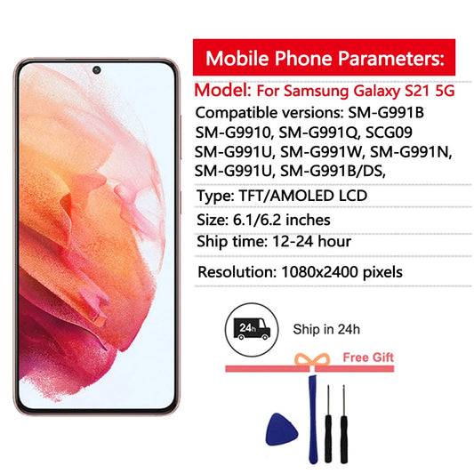 Nuovo display AMOLED per Samsung Galaxy S21 5G, display LCD touchscreen digitalizzatore per Samsung S21 G9910 G991B, ricambio display