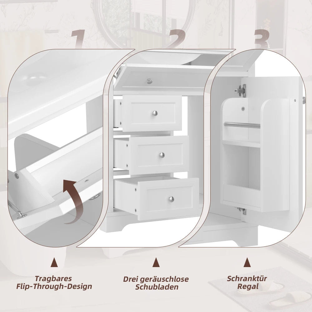 Mobiletto da bagno 76x46x87 cm con lavabo Mobiletto inferiore Cassetto a basso rumore Guida Telaio per porta Cassetto pieghevole Lavello in ceramica Lavabo in ceramica Lavaggio in ceramica