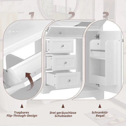 Mobiletto da bagno 76x46x87 cm con lavabo Mobiletto inferiore Cassetto a basso rumore Guida Telaio per porta Cassetto pieghevole Lavello in ceramica Lavabo in ceramica Lavaggio in ceramica