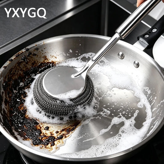 Spazzola per Pentole in Acciaio Inox, Spazzola Speciale per Cucina con Manico Lungo, Strumento Magico per la Pulizia di Pentole e Stoviglie