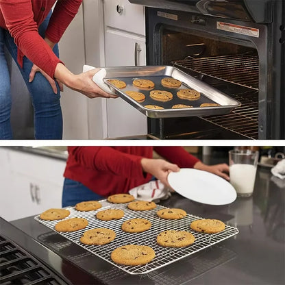 Set di teglie e griglie da forno, teglie per biscotti in acciaio inossidabile 304, vassoi da forno con griglie di raffreddamento per la cottura, facili da pulire