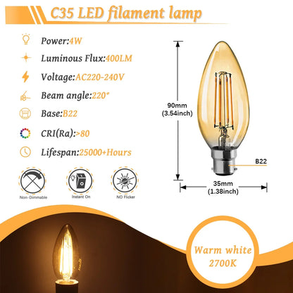10 Lampadine LED E27 E14 B22 Stile Industriale Vintage, Retro Edison 8W 4W 6W 220V per Lampade a Filamento Incandescenti Edison