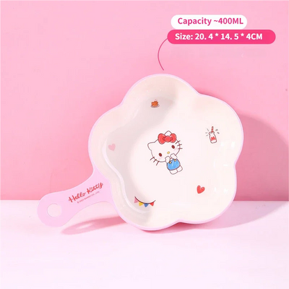 WUHE Set di Stoviglie per Bambini Hello Kitty, Ciotole e Piatti in Melamina, Design Cartoon per Ragazze, Senza BPA, Infrangibile, Lavabile in Lavastoviglie