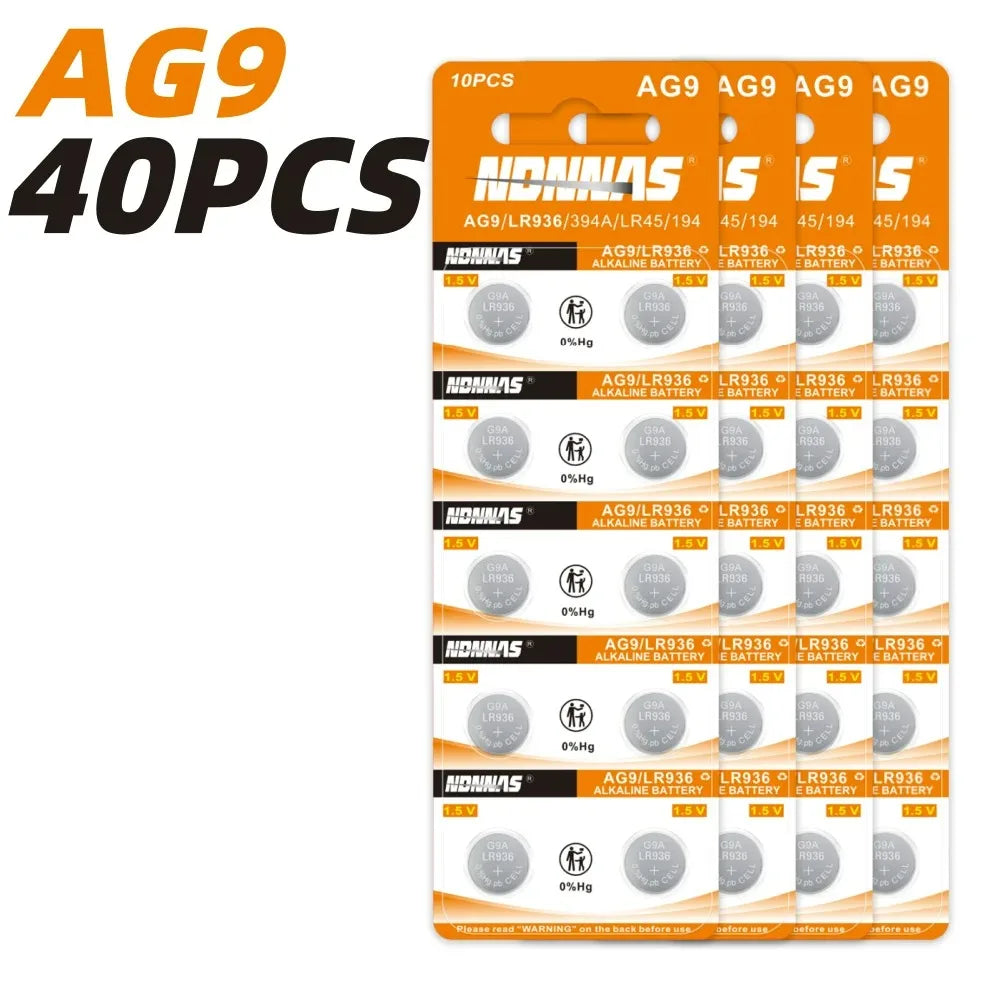 Batterie AG9 SR936SW/394 1.55V Alcaline a Bottone Ideali per Apparecchi Acustici, Orologi, Calcolatrici, Termometri, Giocattoli ecc.