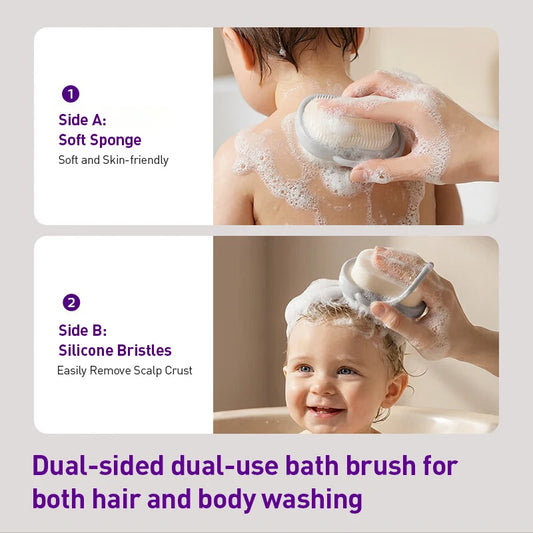 Philips Avent Spazzola per il lavaggio e il massaggio del bambino, doppia funzione, colore grigio nebbia, spazzola da bagno in morbido silicone per bambini da 0 a 12 anni