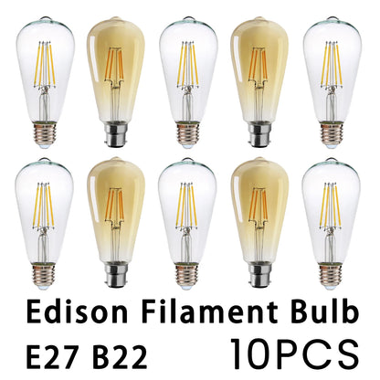 Confezione da 10 lampadine a filamento LED per E27 B22 220V 240V 4W 6W 9W Lampadine a LED bianche calde Lampada in vetro vintage