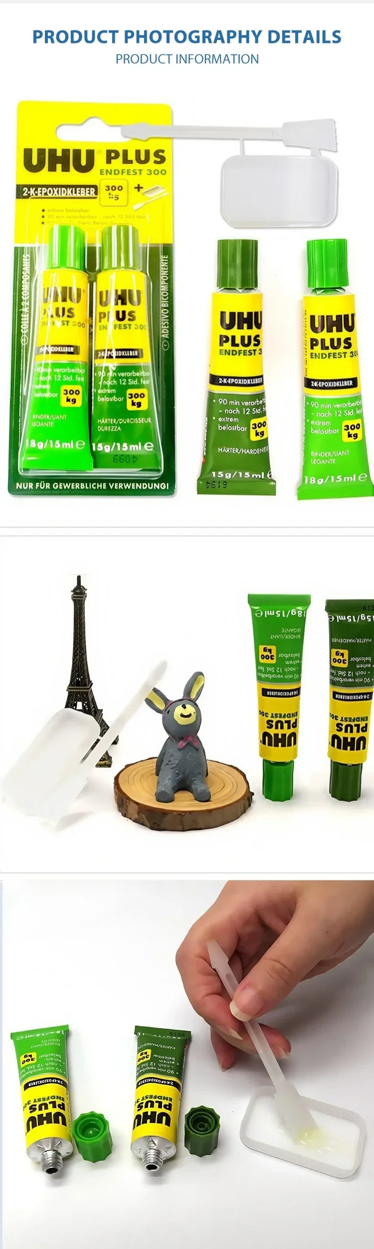 Adesivo Epossidico Bicomponente UHU Plus Endfest 300 Quickset Originale, Colla ad Alta Resistenza per Riparazioni Rapide di Metallo, Ceramica, Vetro e Legno