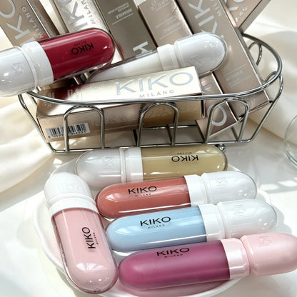 Kiko Milano, lucidalabbra liquido 3D, finitura trasparente a specchio, nutriente, illumina, volumizza, lunga durata, cosmetici per il trucco delle labbra.