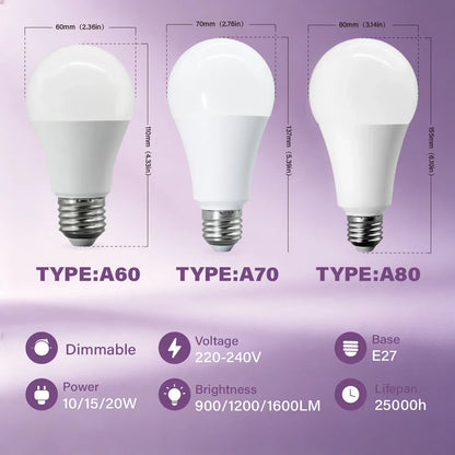 Lampadina LED Dimmerabile E27 10W 15W 20W AC 220V 3000K-6500K 0-100 Dimmerabile, Lampada a Tono Naturale per Balcone, Sala da Pranzo, Ingresso