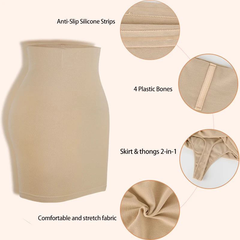 Mezze sottoveste per sotto il vestito Donna Shapewear Controllo della pancia Vita sottile Body Shaper Mezze gonne Perizoma 2 in 1 Butt Lifter Biancheria intima