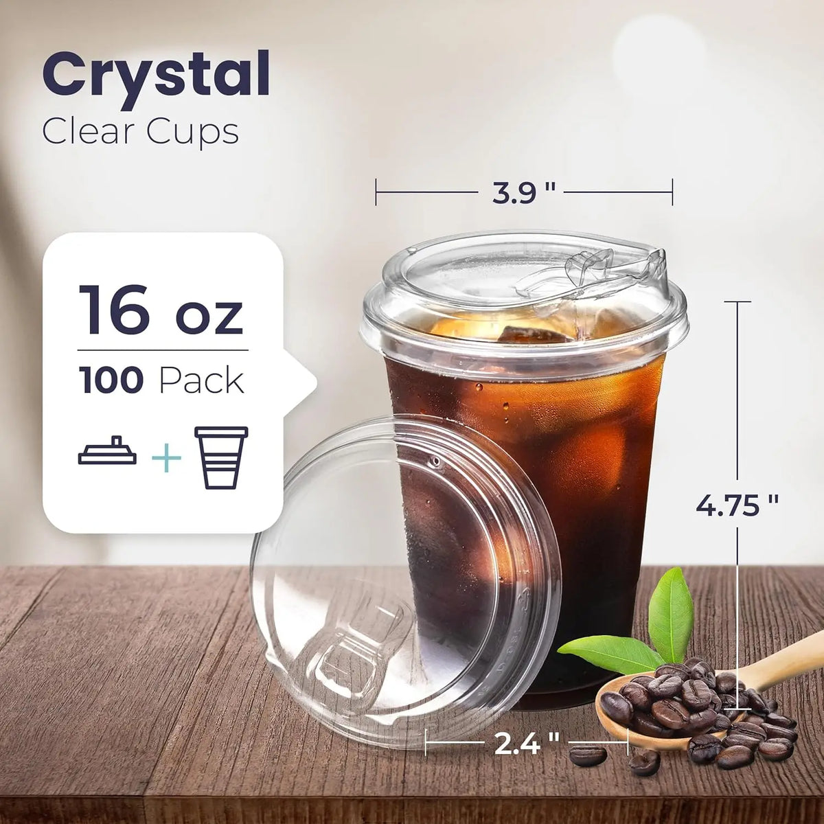 Confezione da 100 bicchieri di plastica trasparenti da 12/16/20/24 once, con coperchi a beccuccio senza cannuccia, bicchieri usa e getta per caffè, con coperchi, ideali per caffè freddo.