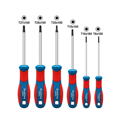 Set di Cacciaviti Torx T8 T10 T15 T20 T25 T27 T30 T40 in Cromo Vanadio con Punta Magnetica Antiruggine, Manico in TPR, Alta Coppia, Utensile a Stella