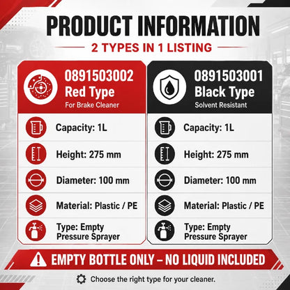 Wurth Flacone Spray a Pressione Vuoto da 1L 0891503001 0891503002, Flacone Spray a Pompa Resistente ai Solventi per Pulitore Freni