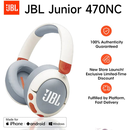 Cuffie wireless intraauricolari per bambini JBL Junior 470NC con cancellazione del rumore, batteria a lunga durata, ricarica rapida e connessione wireless.