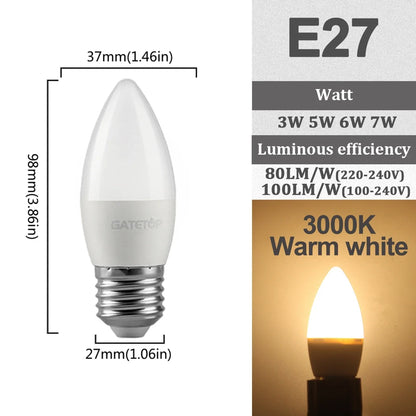 5-12pcs E14 E27 Lampadina Led 220V 110V 3W 5W 6W 7W Illuminazione Calda 3000K 6000K Lampada a Candela Led Lampadario Luce per la Decorazione Domestica