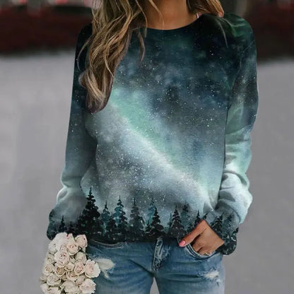 Autunno Paesaggio 3D Stampa Felpe Maniche Raglan da Donna Eleganti Felpe Casual Y2k Pullover Harajuku Magliette E Camicette Abbigliamento Femminile