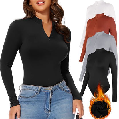 Body con colletto alla coreana con cerniera Donna Manica lunga Spazzolato Abiti invernali con fondo Sexy Streetwear Body Shaper Body pancia piatta