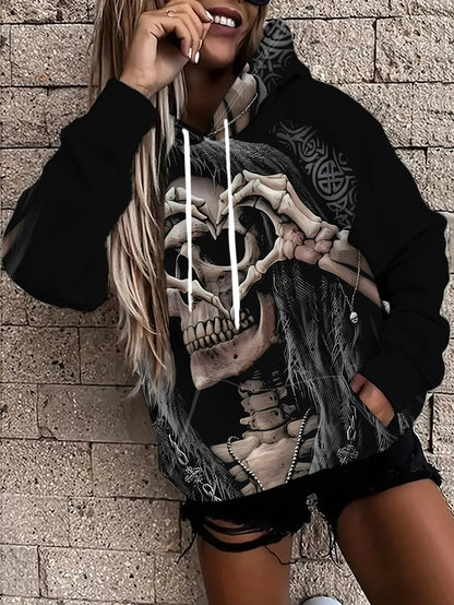 Felpe con cappuccio a tema Halloween, con stampa 3D di scheletro e teschio, abbigliamento casual da strada per donna, felpe ampie, felpe con cappuccio, top femminili, abbigliamento.