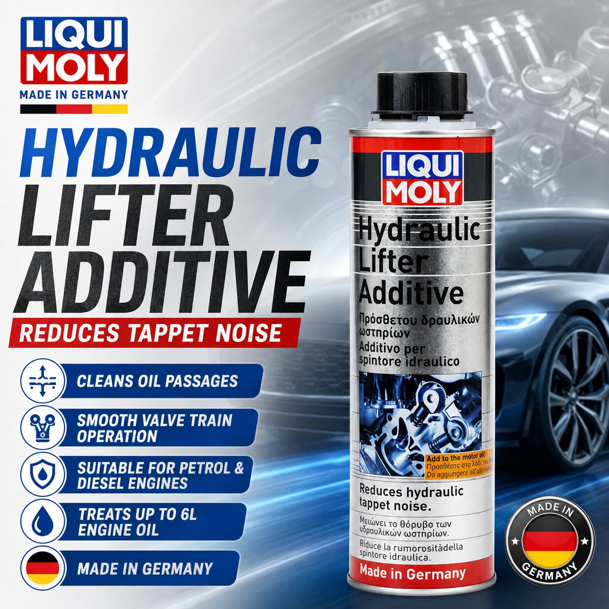 LIQUI MOLY 2770 Additivo per Alzavalvole Idraulici 300ml, Additivo per Olio Motore, Riduttore Rumore Tappetini
