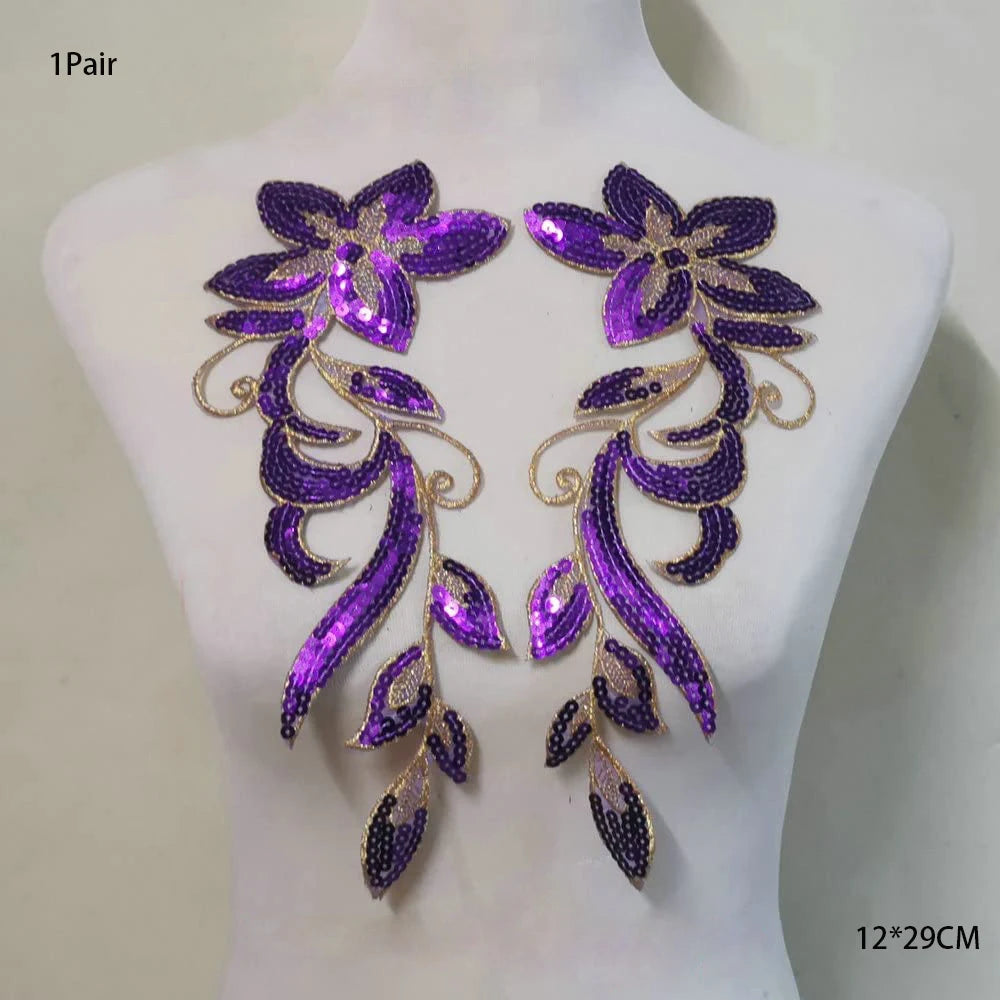 Tessuto per toppe ricamate con fiori eleganti viola per abiti, tende per la casa, accessori per abbigliamento da festa, riparazioni di applique per cucire