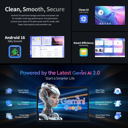 Tablet Teclast T70 Pro con Android 16 e tecnologia Gemini AI, display IPS da 14 pollici, T70Pro, doppia SIM 4G LTE, WiFi 2,4 GHz/5 GHz, Bluetooth 5.2, navigazione GPS, processore G100 Octa Core, 8 GB di RAM, 128 GB di memoria