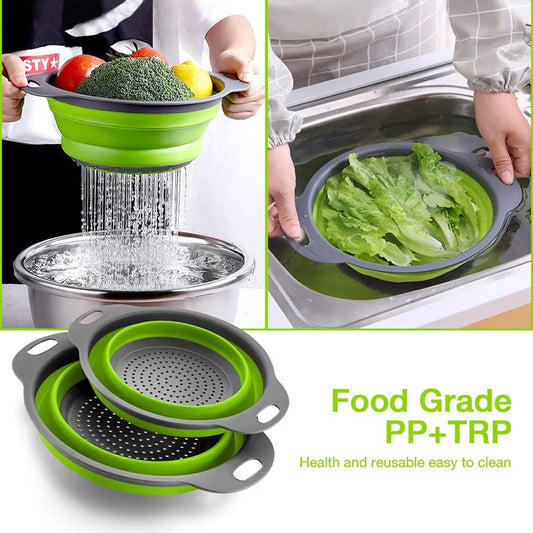 Cestello in Silicone per Pulizia e Drenaggio di Frutta e Verdura, Cestello Pieghevole con Rete Filtrante, Accessorio da Cucina