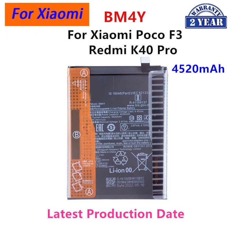 Batteria 100% Originale BM4Y 4520mAh per Xiaomi Poco F3 / Redmi K40 Pro / K40 Pro, Batterie di Ricambio per Telefono + Strumenti