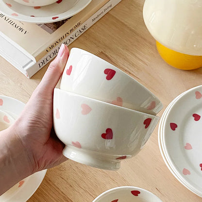 Set di stoviglie in ceramica a forma di cuore, piatto piano, insalatiera di riso, tazza da caffè, amore giapponese, regalo caldo per San Valentino