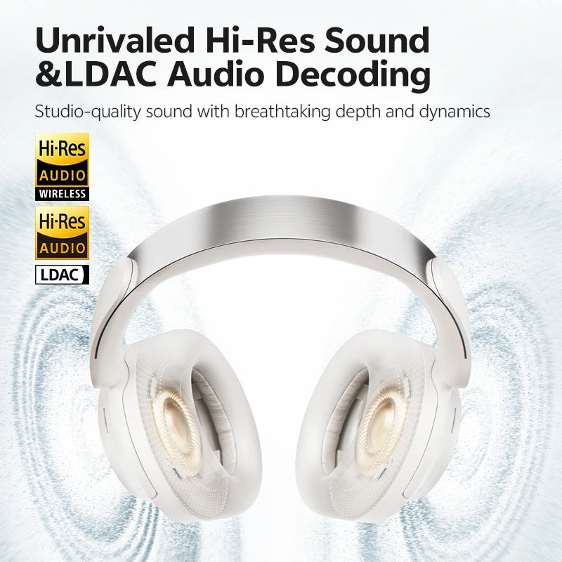 QCY H3S ANC Cuffie over Ear -56dB Cuffie con cancellazione del rumore Bluetooth 6.0 Auricolari audio spaziale LDAC ad alta risoluzione Doppio driver