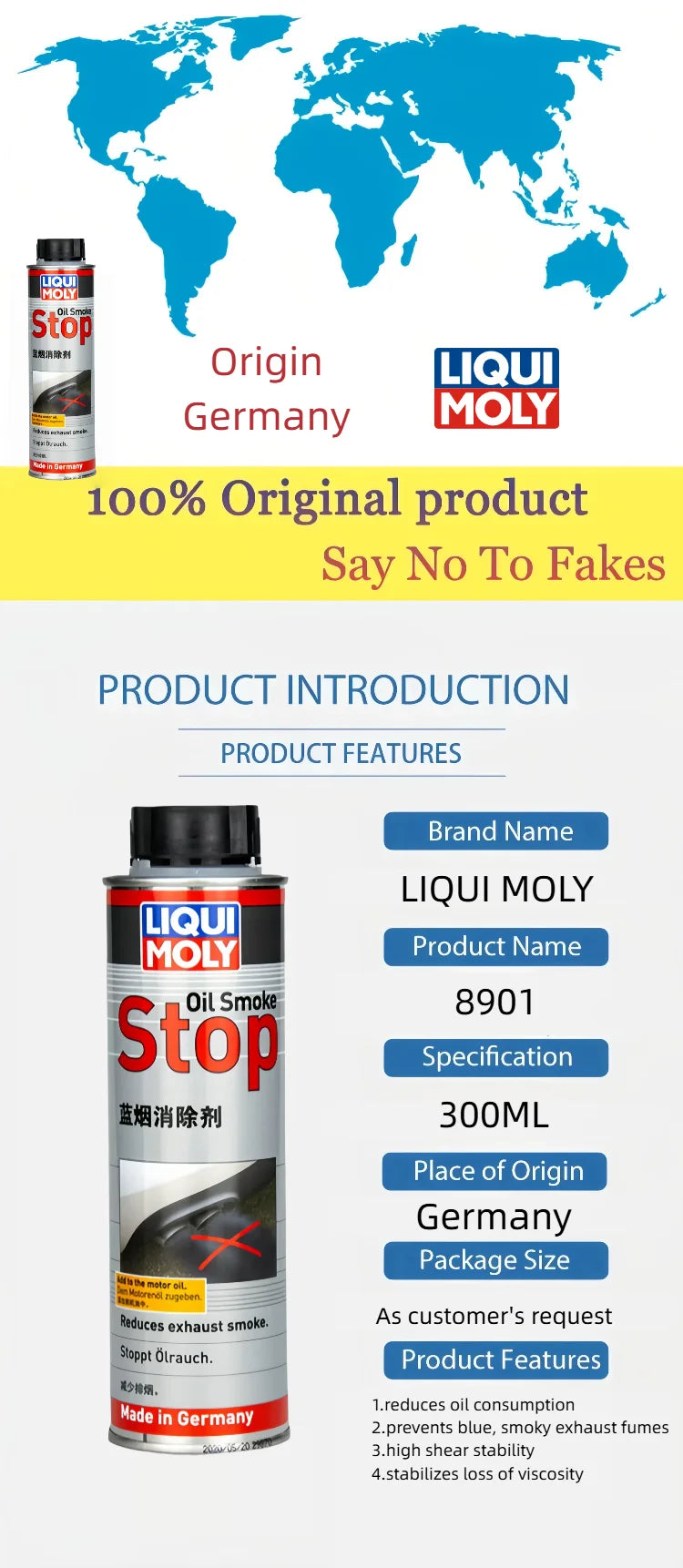 LIQUI MOLY 8901 Oil Smoke Stop 300ml Additivo per Olio Motore Riduttore di Fumo Blu per Motori a Benzina e Diesel