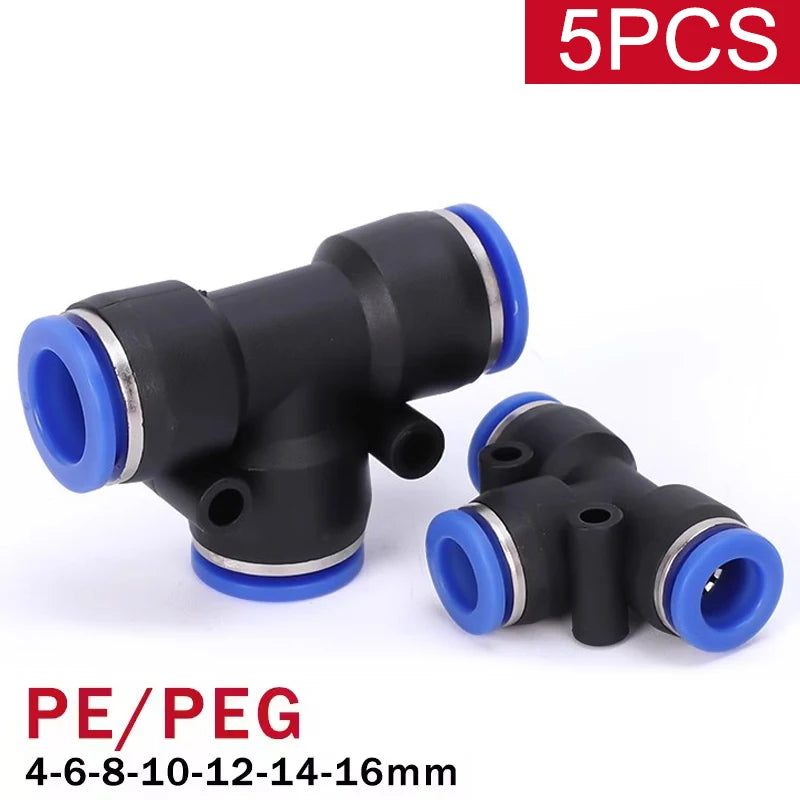 10 pz. Connettore pneumatico PE PEG, raccordo rapido a T riduttore a 3 vie, tubo in plastica, connettore per tubo da 4/6/8/10/12 mm