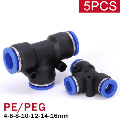10 pz. Connettore pneumatico PE PEG, raccordo rapido a T riduttore a 3 vie, tubo in plastica, connettore per tubo da 4/6/8/10/12 mm