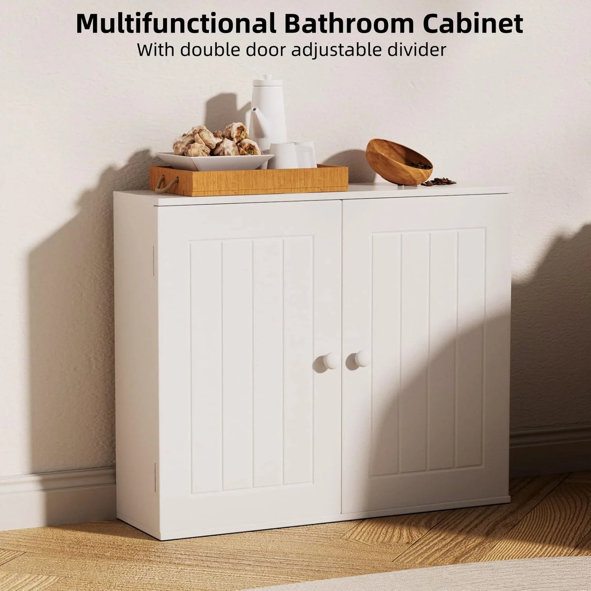 Bianco Mobile da bagno Mobiletto da parete per bagno Mobiletto da cucina con doppie ante e ripiani regolabili Bianco