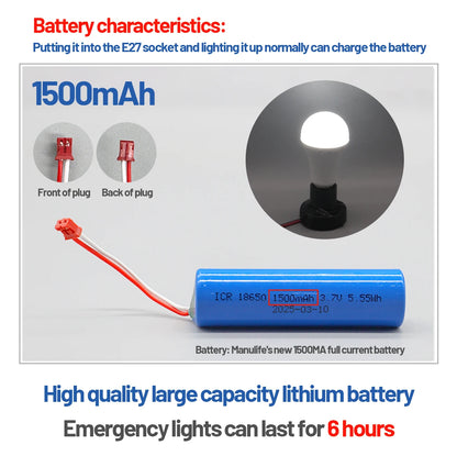 Lampadina LED ricaricabile E27 7W 1500mAh 220V 110V Lampadina di emergenza per alimentazione domestica Lampada da giardino per portico da campeggio in guasto all'aperto