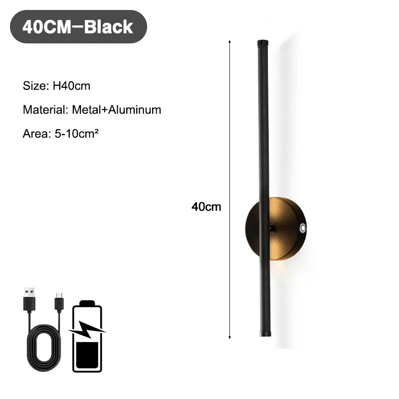 Lampade da parete a LED con batteria ricaricabile wireless con telecomando 3CCT 360 °   Lampada da parete a LED dimmerabile con interruttore tattile girevole nera