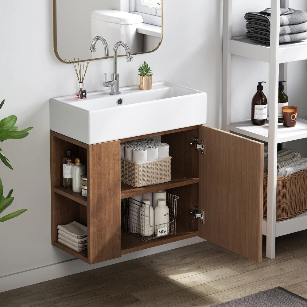 Mobile bagno sospeso con lavabo 55 × 31 × 66,5 cm e vani laterali