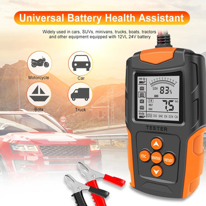 Tester Batteria Auto Podofo 12V 24V LCD Digitale, Analizzatore di Avviamento e Ricarica Veicoli, Strumento di Test per Rilevare Resistenza Interna IR, Tensione, Corrente di Scarica, Capacità, SOH, Durata per Auto, Moto, Cami