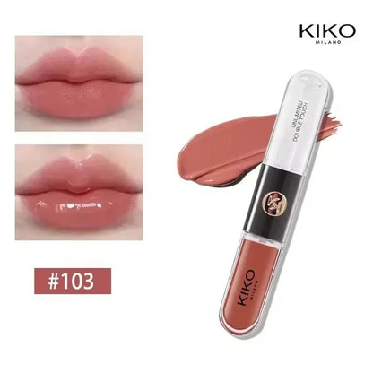 Rossetto Liquido KIKO Unlimited Double Touch, Lunga Durata, Non Sbiadisce, Non Appiccica, Lucidalabbra Volumizzante, Tonalità Milk Tea Bean Paste, Trucco Naturale
