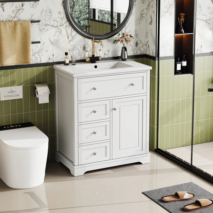 Mobiletto da bagno 76x46x87 cm con lavabo Mobiletto inferiore Cassetto a basso rumore Guida Telaio per porta Cassetto pieghevole Lavello in ceramica Lavabo in ceramica Lavaggio in ceramica