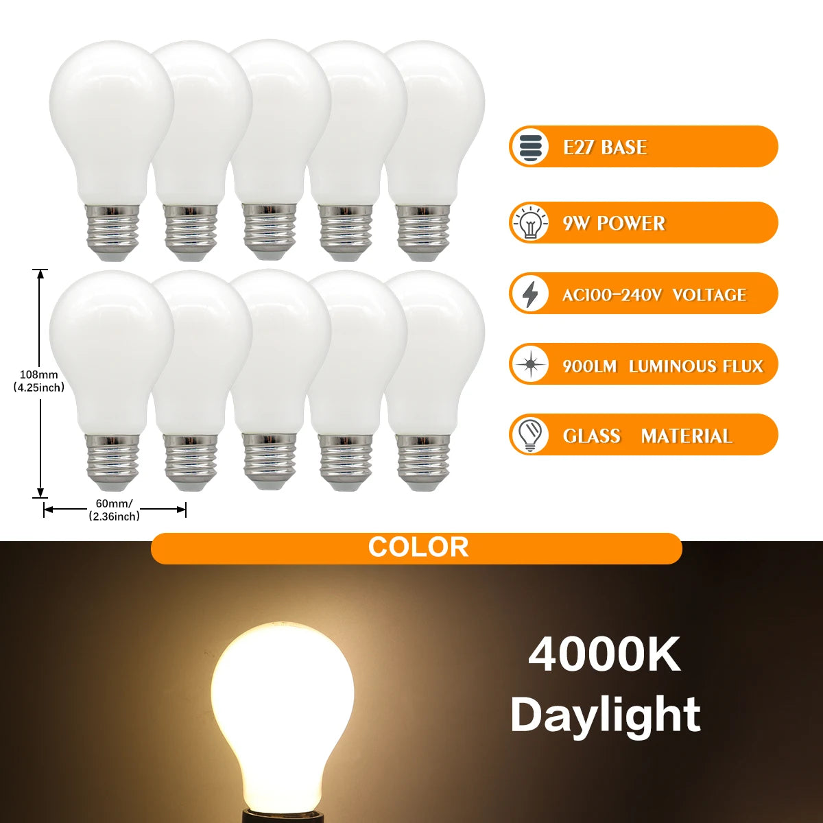 10 Lampadine LED E27 2200K 3000K 4000K 6000K AC100-240V Rosso Verde Illuminazione Colorata di Alta Qualità in Vetro PC per Arredamento Casa