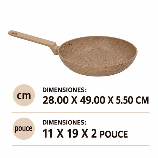 Padella in alluminio da 28 cm con rivestimento antiaderente effetto pietra, padella da cucina versatile compatibile con tutti i tipi di piani cottura, inclusa l'induzione, manico ergonomico e cottura sana senza sforzo.