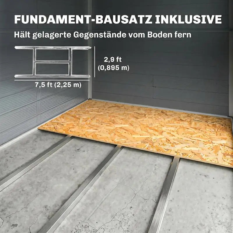 Casetta per attrezzi da giardino con finestra di ventilazione, in plastica e metallo, 240 x 190 x 180/228, Grigio