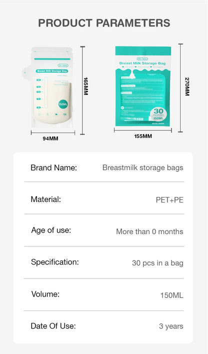 MAMIJOY 10/30 Pz 150/250 ML Sacchetto di Stoccaggio del Latte Materno Capacità Usa E Getta Sacchetto di Immagazzinaggio del Latte Congelato BPA Libero MSB05