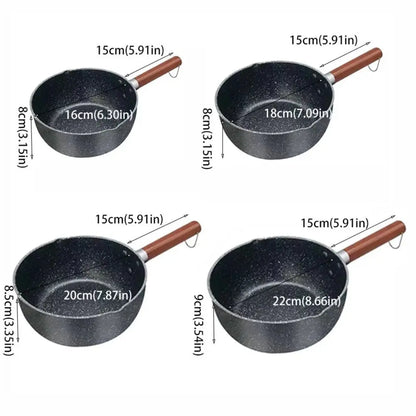 Pentola per il latte antiaderente Manico in legno Pentola per zuppa universale in stile giapponese con coperchio e beccuccio versatore Pentola per alimenti per bambini