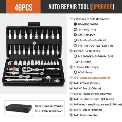Set di Attrezzi Meccanici Hi-Spec 216 Pezzi, Kit Chiavi a Bussola da 1/4" 3/8" 1/2", Cassetta degli Attrezzi per Riparazione Auto