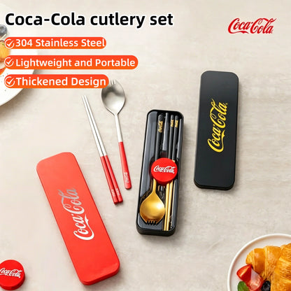 Set di posate portatili Coca Cola in acciaio inossidabile 304, forchetta e cucchiaio da viaggio con custodia per campeggio, picnic, cucina all'aperto, idea regalo